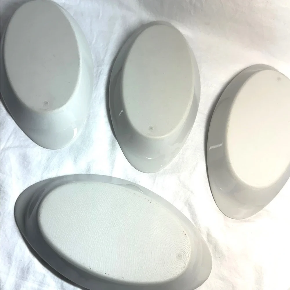 Vintage Oval Au Gratin Baking Dishes Set 4 White Exc Ceramic Stoneware Scalloped